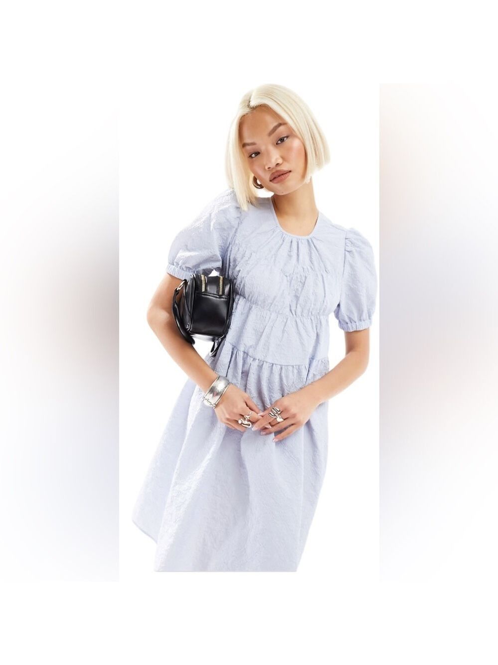 Elegant Puff Sleeve Blue Smock Dress Size 4